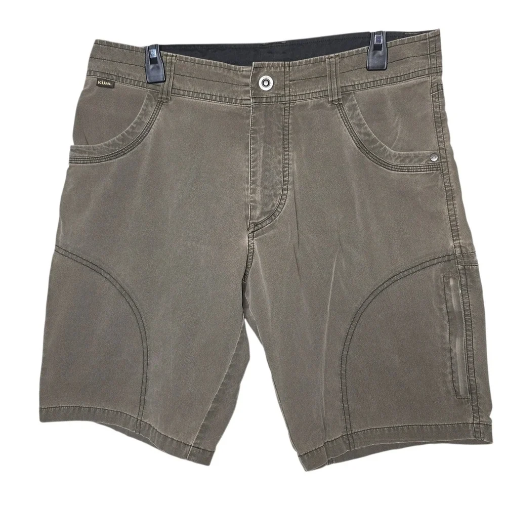 Kuhl Mens Vintage Patina Dye Cargo Shorts Brown Olive Hiking Outdoor Size 34